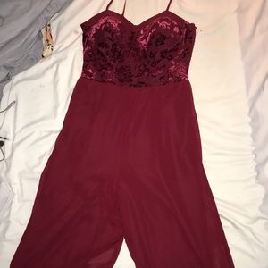 maroon jumpsuit